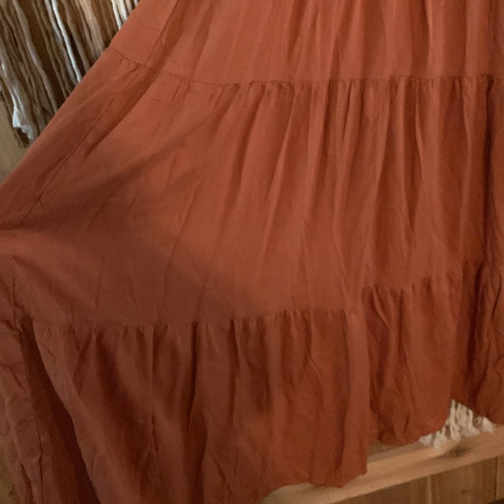 Merokeety Brown Boho Peasant Tired Maxi Dress Size S - Picture 3 of 9